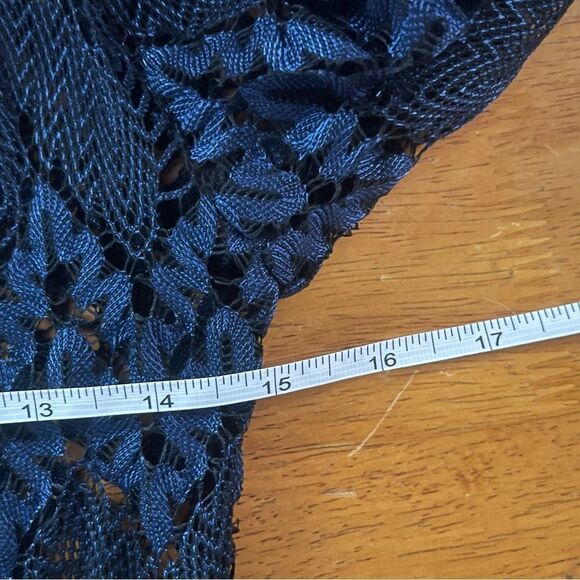 Lace Navy Blue Black Fit & Flare Mini Skater Dress SZ SM Long Sleeve Whimsy Goth - Picture 6 of 7